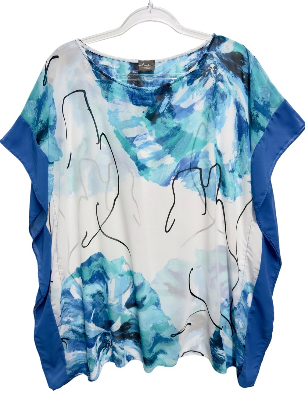 Silky Chiffon Abstract Art Watercolor Coral Reef Dolman Poncho Tunic Blouse Top